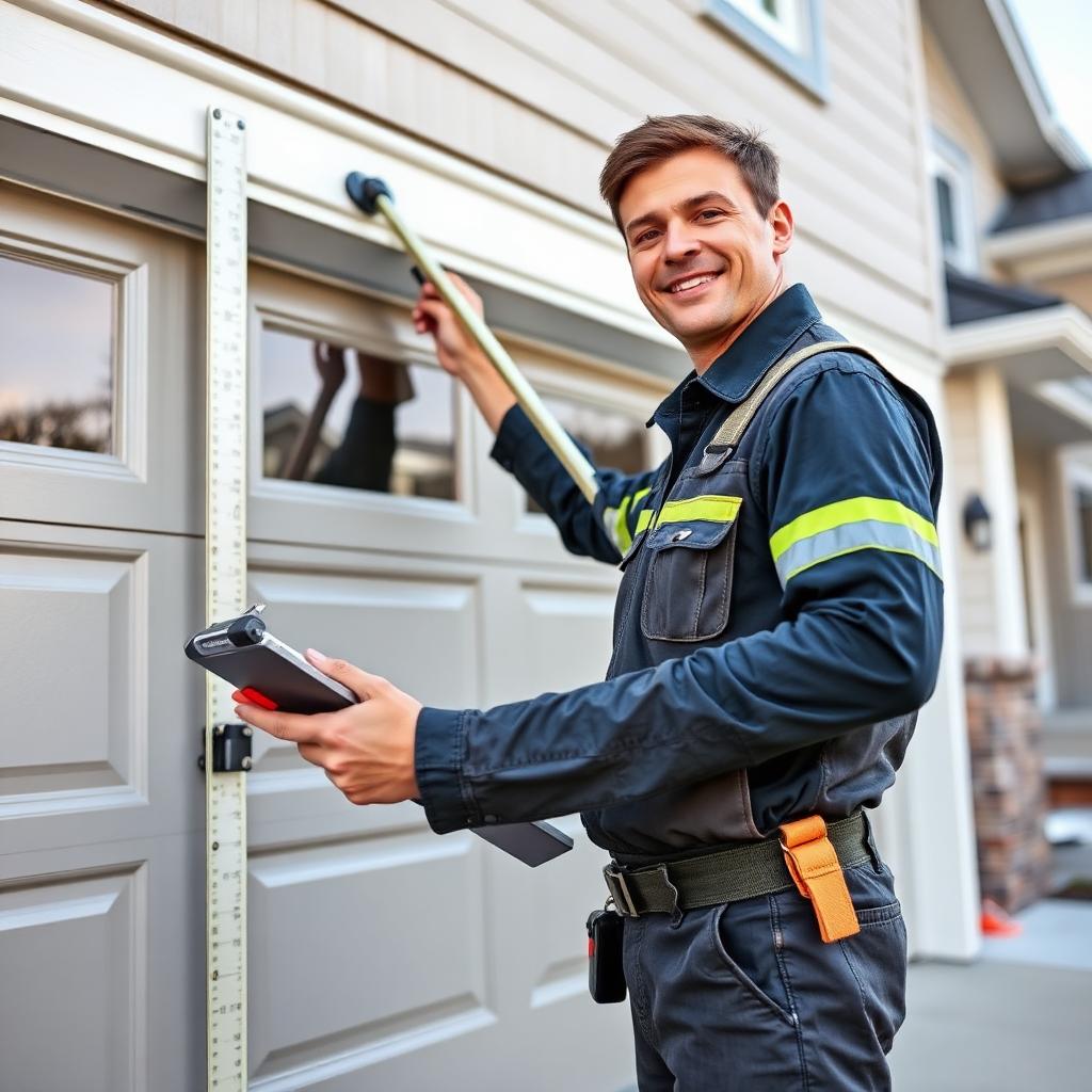 Williams Garage Doors technician measuring for precision installation in Southern Oregon